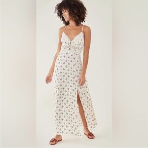 FREE PEOPLE INTIMATELY OUT & ABOUT MAXI SLIP DRESS IVORY FLORAL